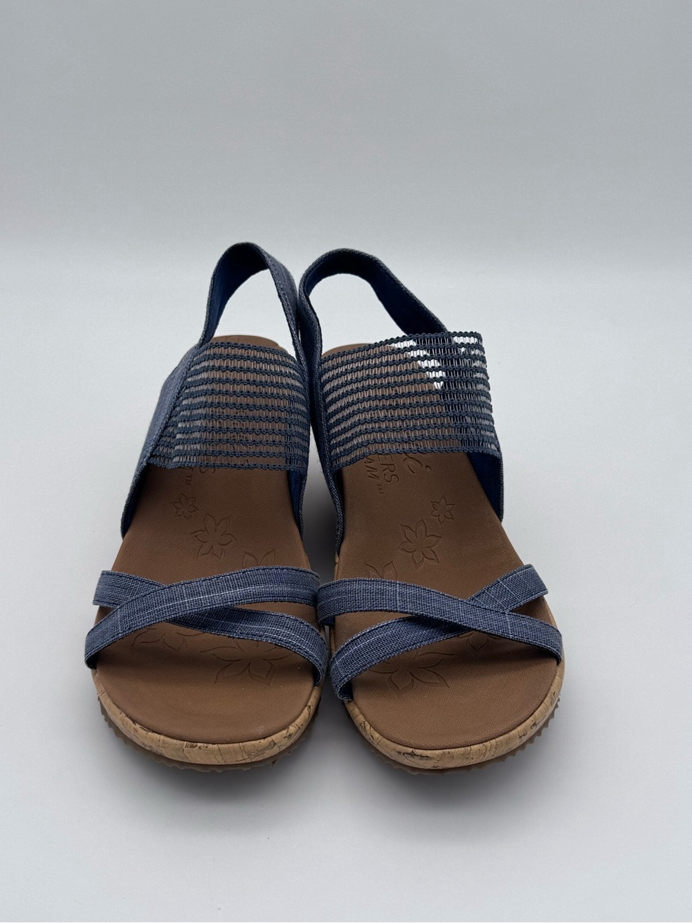 Skechers Beverlee High Tea Navy Wedge Sandals Size 9 Like New - Picture 4 of 13